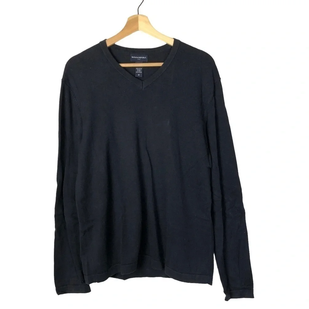 Banana Republic‎ Navy Blue Cotton V-Neck Sweater M
